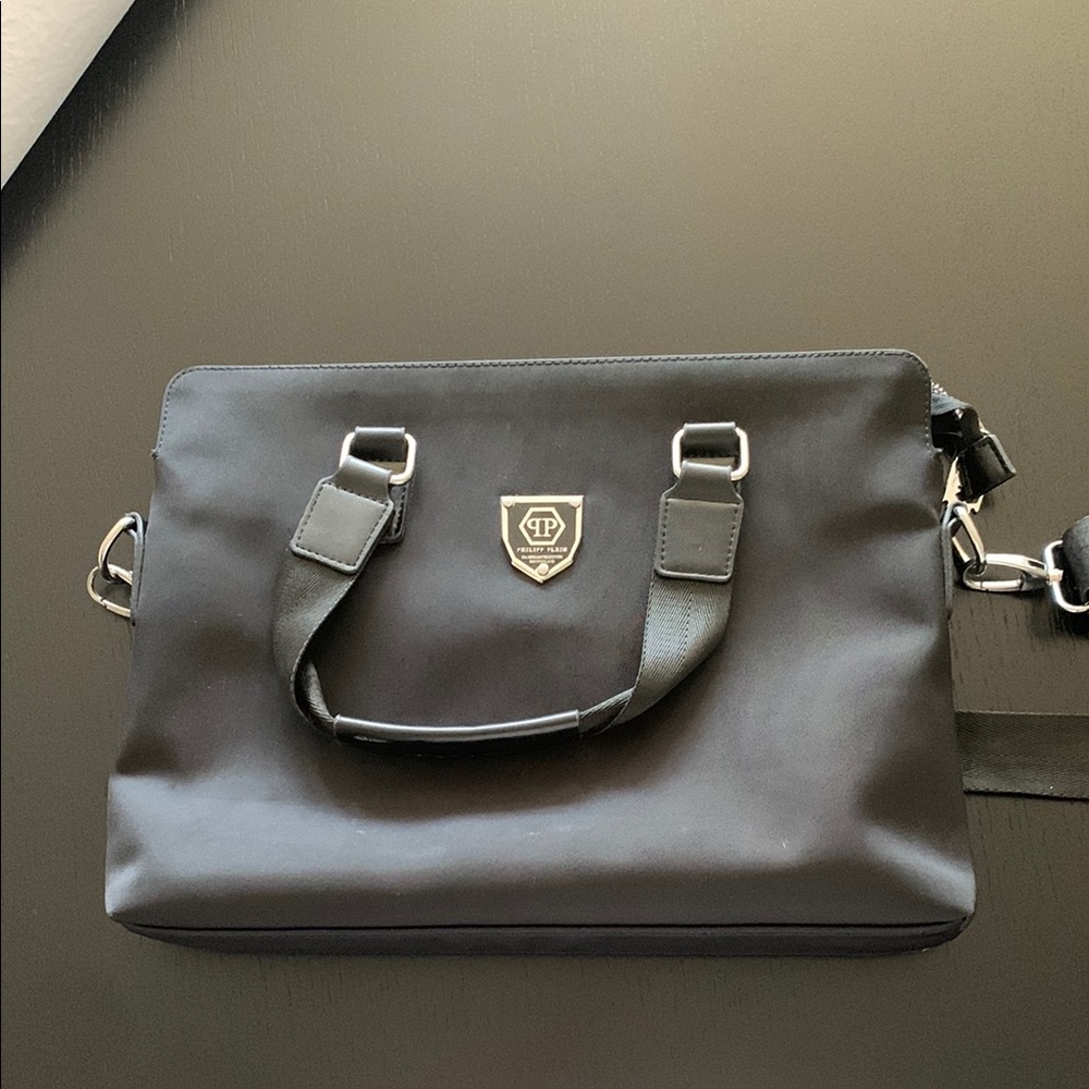 Philipp Plein Black Laptop Bag Sleek Professional Design
